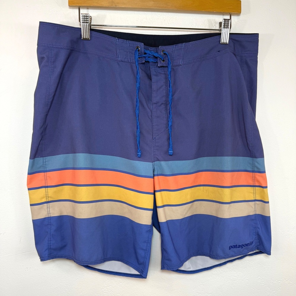 Patagonia Boardshorts Blue Striped Hydro Series Retro Surf Gorpcore Beach 35